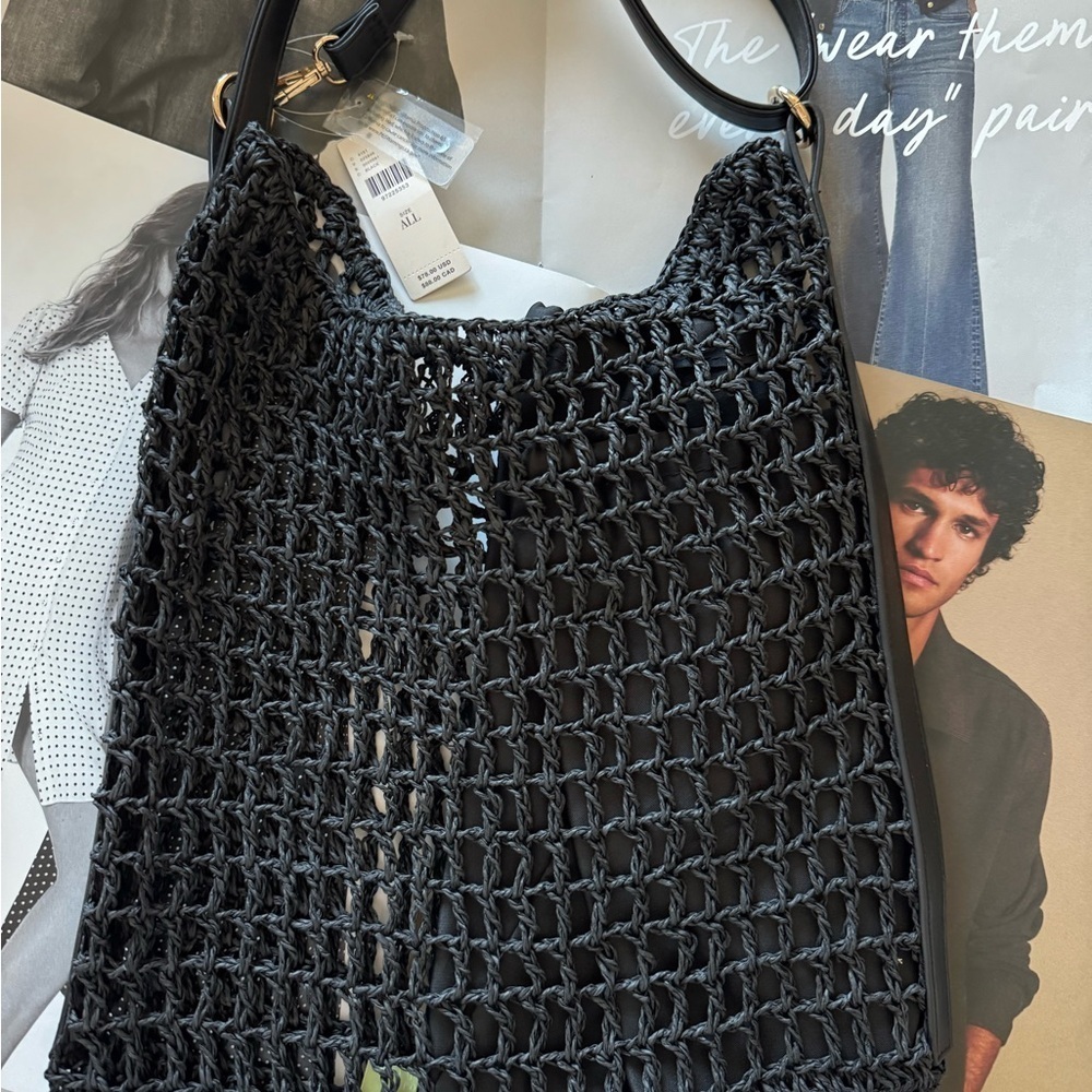 New -Anthropologie Black Crochet Shoulder Bag - Picture 2 of 5